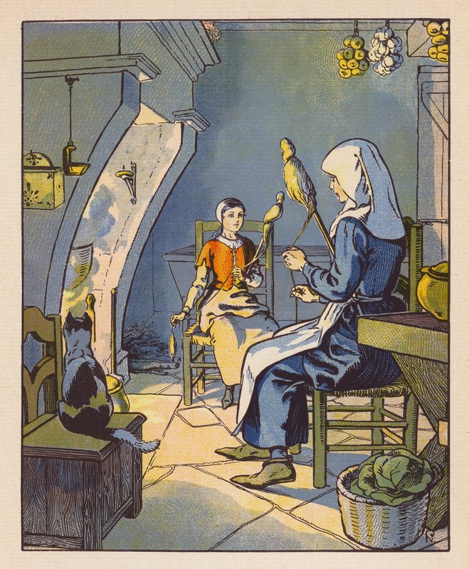Jeanne A Domremy Avec Sa Mere (kolorowa litografia) autorstwa Raymond de la Neziere