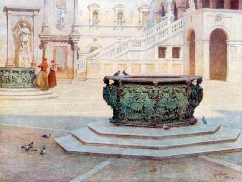 Dziedziniec Palazzo Ducale (kolorowa litografia) autorstwa Reginald Barratt