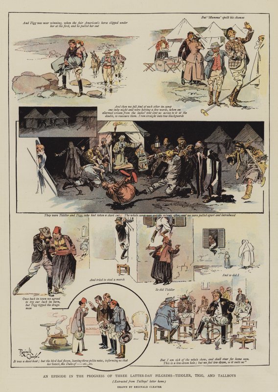 Epizod z życia trzech pielgrzymów dnia ostatniego, Tiddlera, Tigga i Tallboysa (chromolitho) autorstwa Reginald Thomas Cleaver