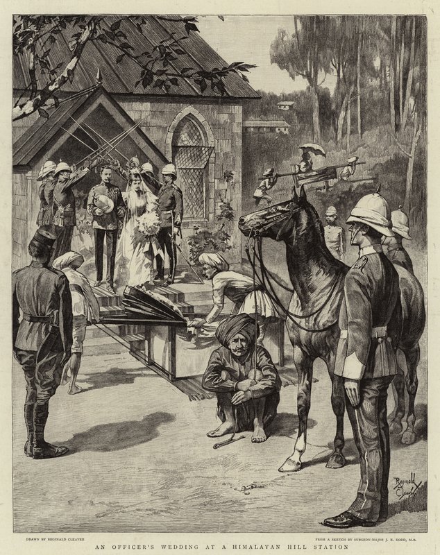 Ślub oficera w himalajskiej stacji górskiej (litografia) autorstwa Reginald Thomas Cleaver