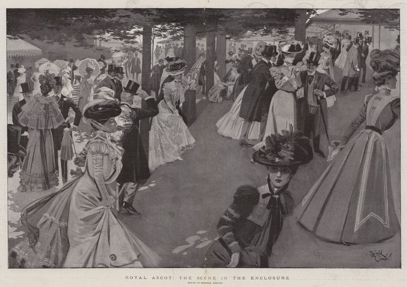 Royal Ascot, scena w zagrodzie (litografia) autorstwa Reginald Thomas Cleaver