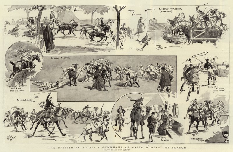 Brytyjczycy w Egipcie, Gymkhana w Kairze podczas sezonu (litografia) autorstwa Reginald Thomas Cleaver