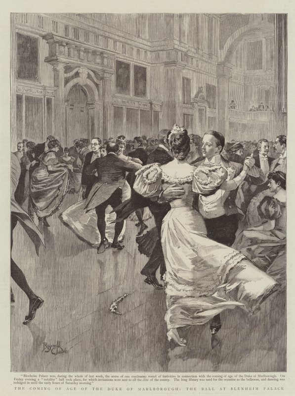 Nadejście wieku księcia Marlborough, bal w pałacu Blenheim (rycina) autorstwa Reginald Thomas Cleaver