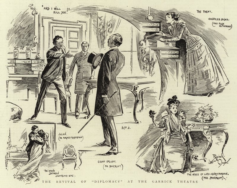 Odrodzenie "Dyplomacji" w teatrze Garrick (litografia) autorstwa Reginald Thomas Cleaver