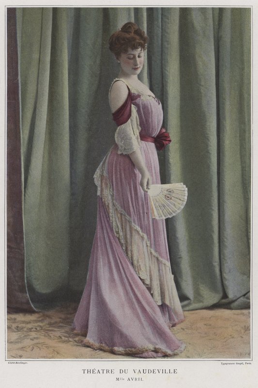 Mademoiselle Avril, francuska aktorka (zdjęcie kolorowane) autorstwa Reutlinger Studio