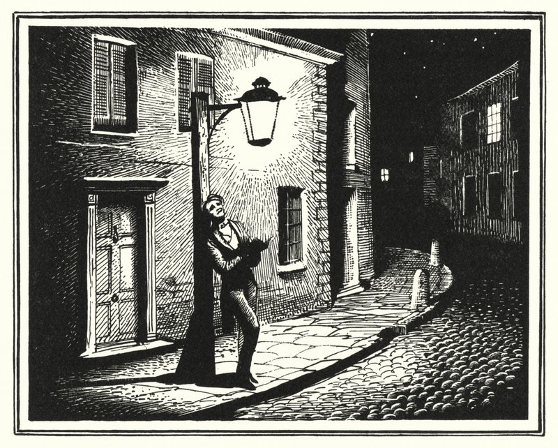 Hans Christian Andersen: Stara latarnia uliczna (lito) autorstwa Rex (after) Whistler