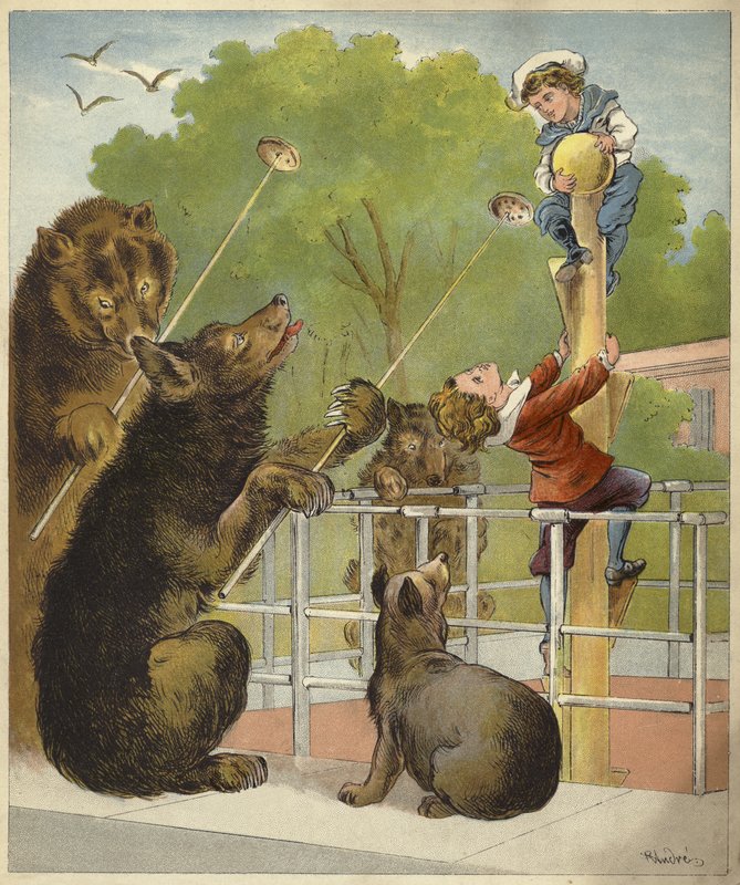 Niedźwiedzie nęcą chłopców (chromolitho) autorstwa Richard Andre