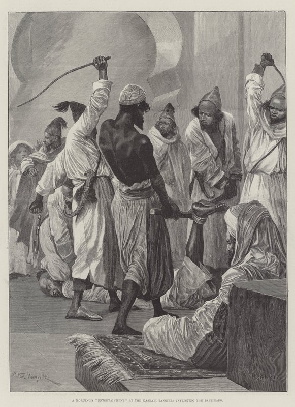 Poranna rozrywka w Kasbah w Tangerze, zadająca Bastinado autorstwa Richard Caton Woodville junior