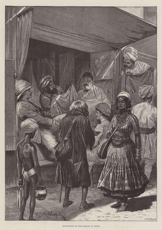Targowanie się na bazarze w Delhi autorstwa Richard Caton Woodville junior