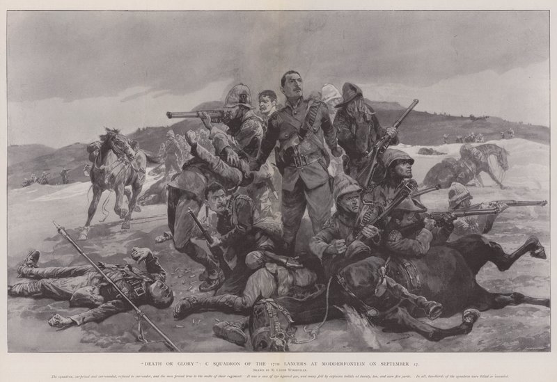 Death or Glory, C Squadron 17th Lancers w Modderfontein w dniu 17 września autorstwa Richard Caton Woodville junior
