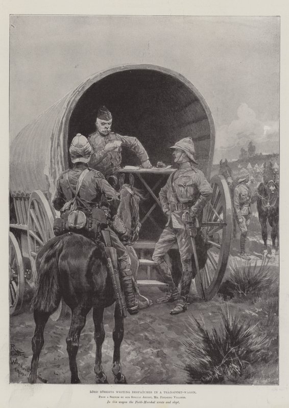 Lord Roberts pisze depesze w wagonie transportowym autorstwa Richard Caton Woodville junior