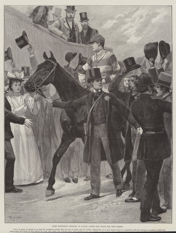 Lord Rosebery prowadzący w Ladach po gonitwie o Derby autorstwa Richard Caton Woodville junior