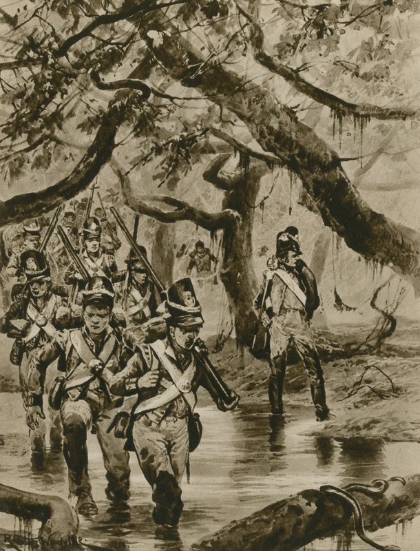Marsz przez bagna Gujany Brytyjskiej (wklęsłodruk) autorstwa Richard Caton Woodville junior