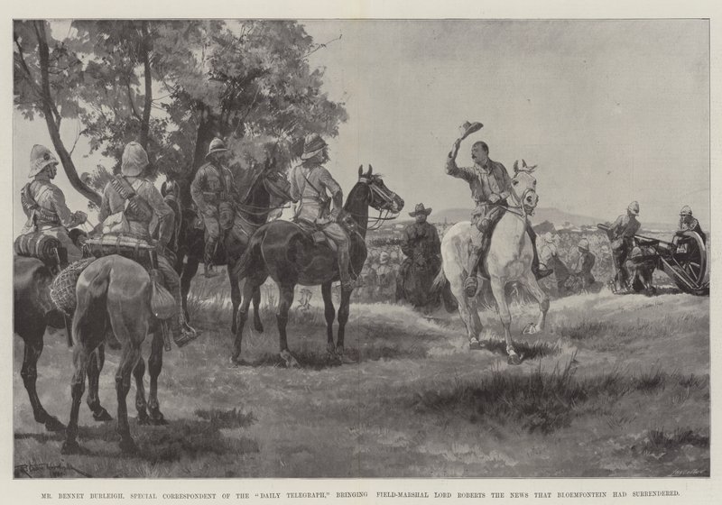 Pan Bennet Burleigh, specjalny korespondent „Daily Telegraph”, przyniósł feldmarszałkowi Lordowi Robertsowi wiadomość, że Bloemfontein poddał się autorstwa Richard Caton Woodville junior