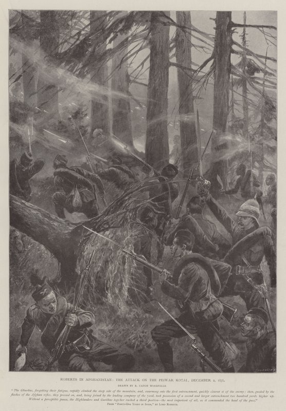 Roberts w Afganistanie, atak na Peiwar Kotai, 2 grudnia 1878 autorstwa Richard Caton Woodville junior