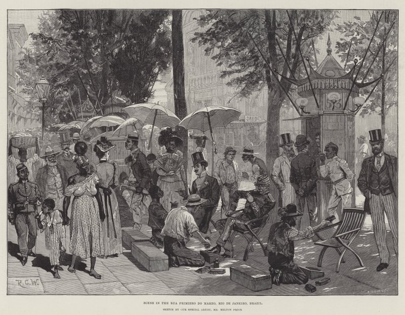 Scena w Rua Primiero do Marzo, Rio de Janeiro, Brazylia autorstwa Richard Caton Woodville junior