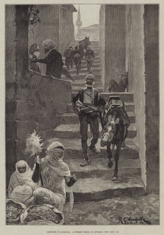 Szkice w Albanii, scena uliczna w Scutari autorstwa Richard Caton Woodville junior