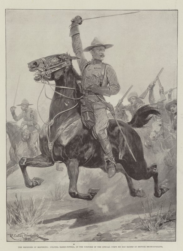 Obrońca Mafekingu, pułkownik Baden-Powell, w mundurze Korpusu Specjalnego, który wychował w brytyjskim Bechuanalandzie autorstwa Richard Caton Woodville junior