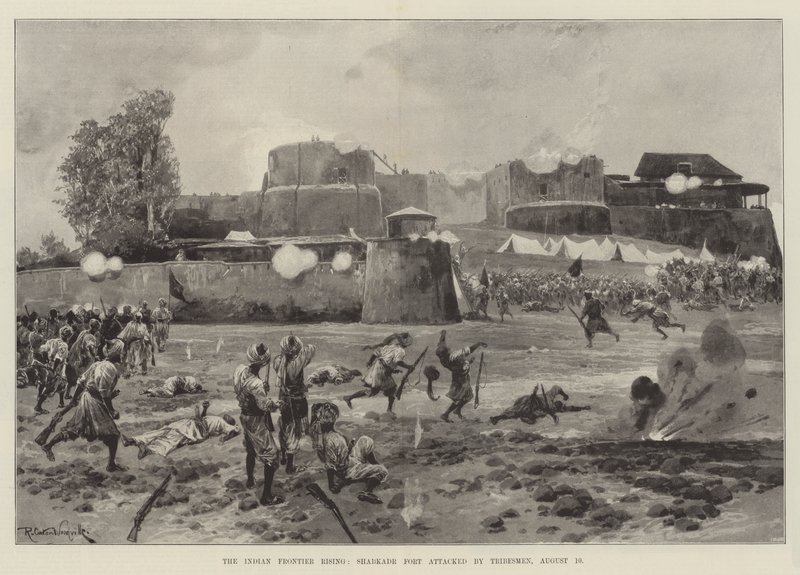 Indian Frontier Rising, Shabkadr Fort zaatakowany przez plemion, 10 sierpnia autorstwa Richard Caton Woodville junior