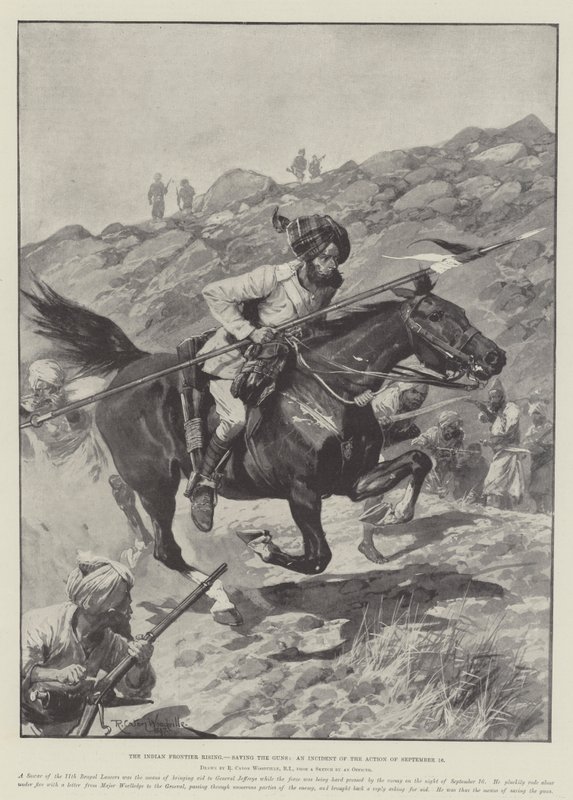 Indian Frontier Rising, ratowanie Guns, incydent z akcji z 16 września autorstwa Richard Caton Woodville junior