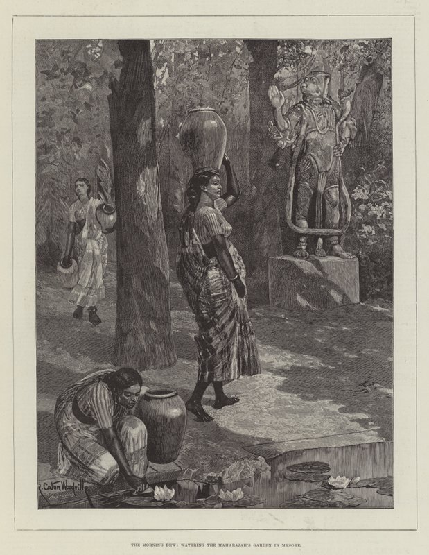 Poranna rosa, podlewanie ogrodu Maharajah w Mysore autorstwa Richard Caton Woodville junior