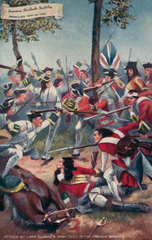 Atak Irlandzkiego Pułku Lorda Clarkesa w służbie francuskiej, Bitwa pod Ramillies, Wojna o sukcesję hiszpańską, 1706 autorstwa Richard Caton II Woodville