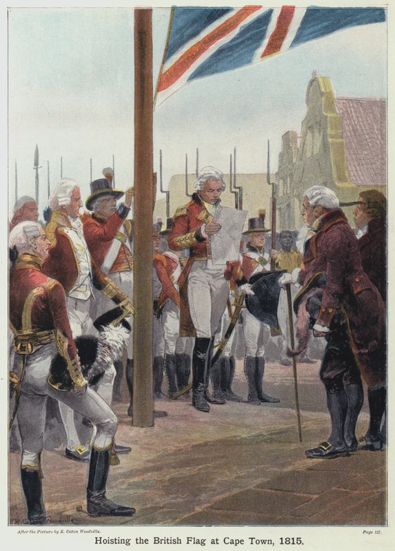Podnoszenie brytyjskiej flagi w Kapsztadzie, 1815 autorstwa Richard Caton II Woodville
