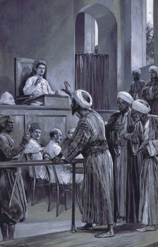 Sir William Lloyd Matthews wymierza sprawiedliwość na Zanzibarze 1882 r autorstwa after Richard Caton II Woodville