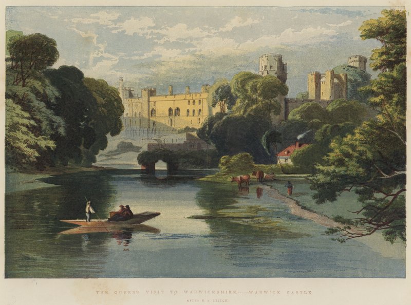 Wizyta królowej w Warwickshire, zamek Warwick (chromolit) autorstwa Richard Principal Leitch