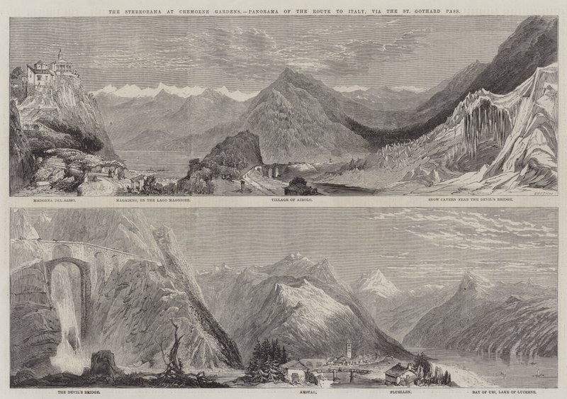 Stereorama w Cremorne Gardens, panorama drogi do Włoch przez przełęcz St Gothard autorstwa Richard Principal Leitch