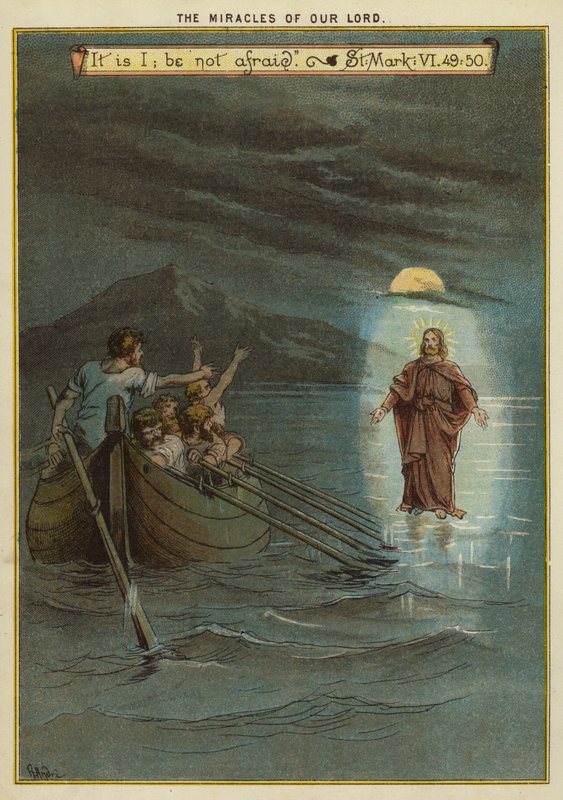 Cuda Chrystusa: Jezus chodzi po wodzie (chromolitho) autorstwa Richard Andre