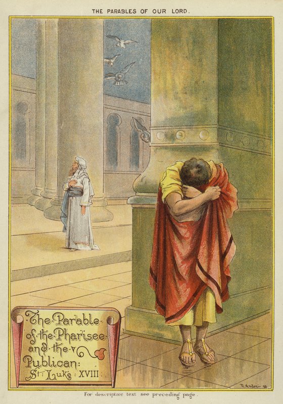 Przypowieści Chrystusa: przypowieść o faryzeuszu i poborcy podatkowym (chromolitho) autorstwa Richard Andre
