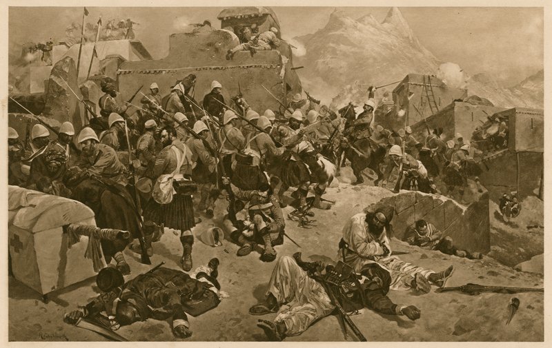 92. górale i 2. Gurkhowie szturmują Gundi Mulla Sahibdad podczas bitwy o Kandahar w Afganistanie, II wojna anglo-afgańska autorstwa Richard Caton II (after) Woodville