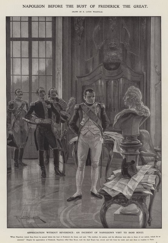 Napoleon przed popiersiem Fryderyka Wielkiego (lito) autorstwa Richard Caton II (after) Woodville