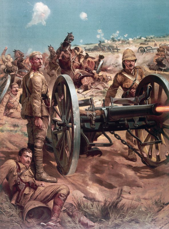 Ostatni strzał w Colenso, porucznik Roberts zdobywa VC (kolor lito) autorstwa Richard Caton II (after) Woodville