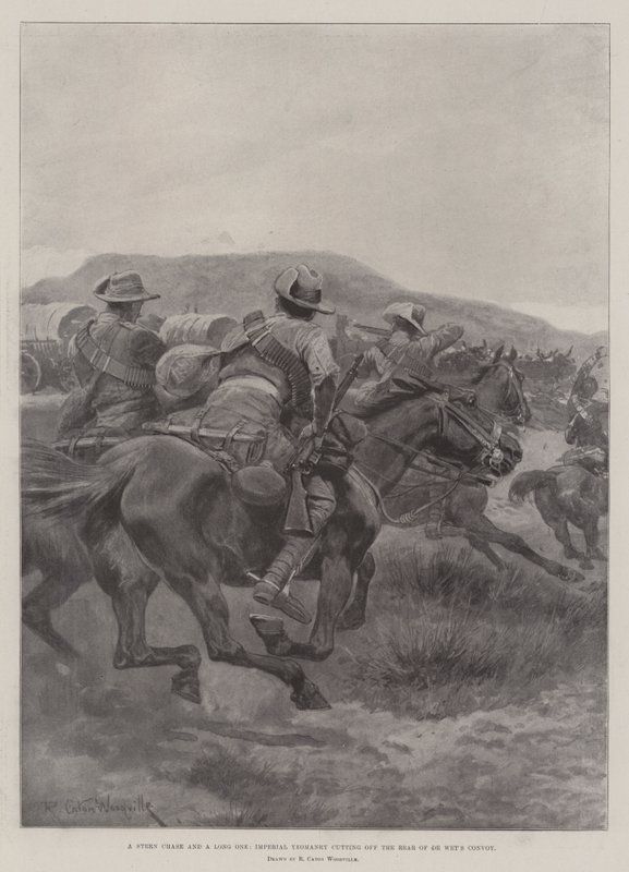 Stern Chase i Long One, Imperial Yeomanry odcinający tył konwoju De Weta autorstwa Richard Caton Woodville junior