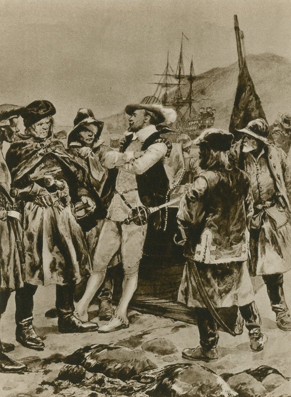 Sir Humphrey Gilbert twierdzi, że Nowa Fundlandia dla Anglii (wklęsłodruk) autorstwa Richard Caton Woodville junior