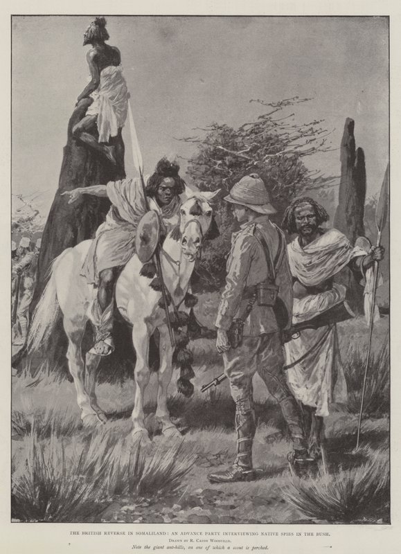 The British Reverse in Somaliland, Advance Party przeprowadza wywiady z tubylczymi szpiegami w buszu autorstwa Richard Caton Woodville junior
