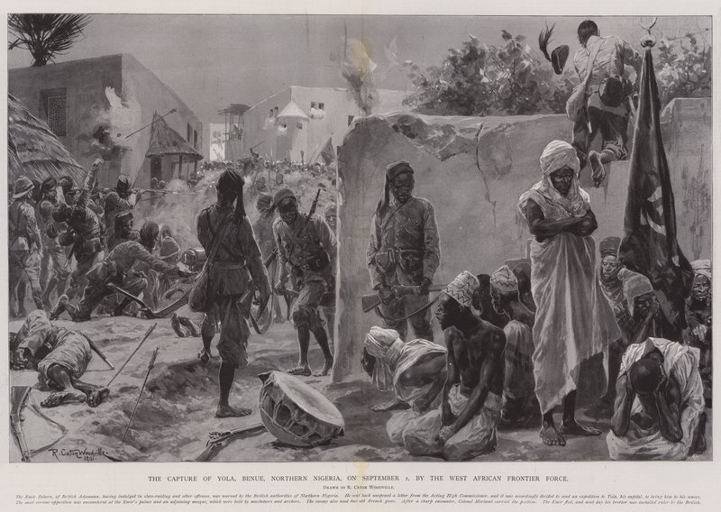 Zdobycie Yola, Benue, północna Nigeria, dnia 2 września przez Zachodnioafrykańskie Siły Pogranicza autorstwa Richard Caton Woodville junior
