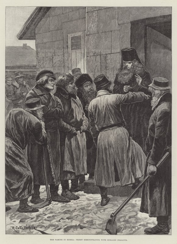 Głód w Rosji, Ksiądz protestuje z Rozwścieczonymi Chłopami autorstwa Richard Caton Woodville junior