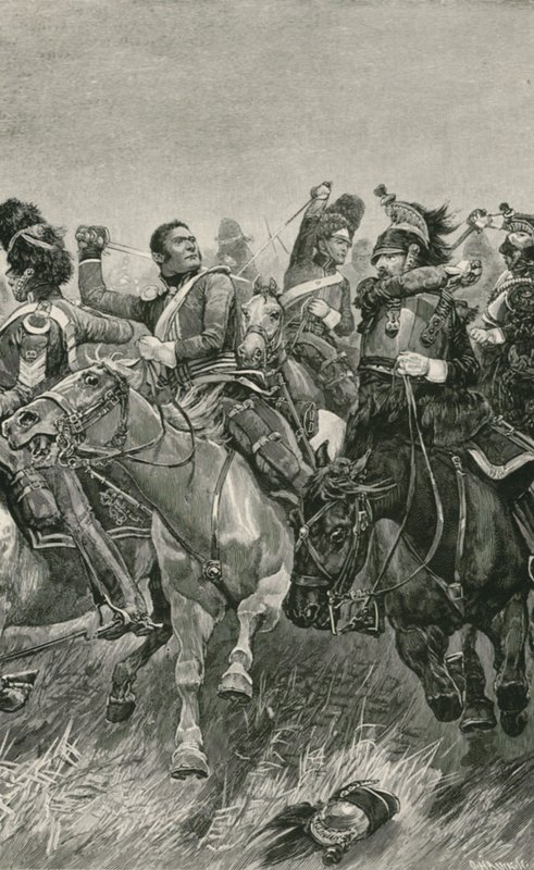 Waleczna szarża szkockich szaraków w bitwie pod Waterloo autorstwa Richard Caton Woodville junior