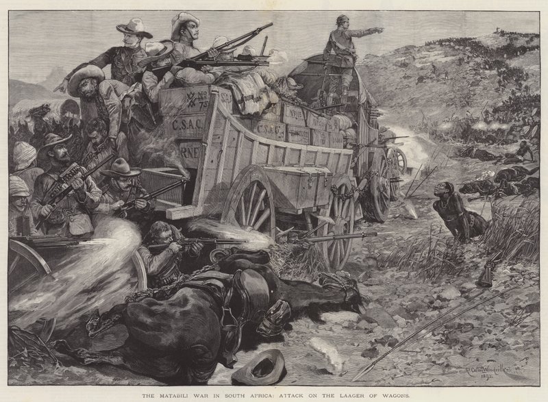 Wojna Matabili w Afryce Południowej, Atak na Laager of Wagons autorstwa Richard Caton Woodville junior