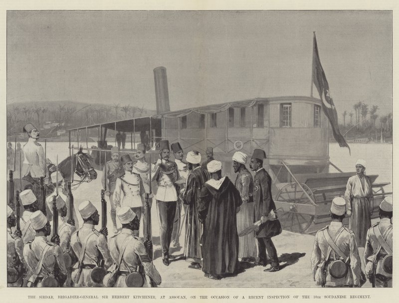 Sirdar, generał brygady Sir Herbert Kitchener, w Assouan, przy okazji niedawnej inspekcji 10. Pułku Soudańskiego autorstwa Richard Caton Woodville junior