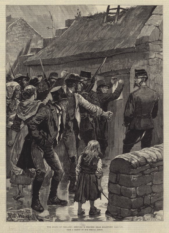 Stan Irlandii, obsługujący proces w pobliżu Headford, Galway autorstwa Richard Caton Woodville junior