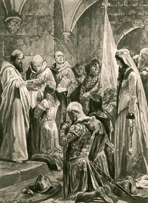 Namaszczenie Edwarda Męczennika podczas jego koronacji autorstwa Richard Caton Woodville junior