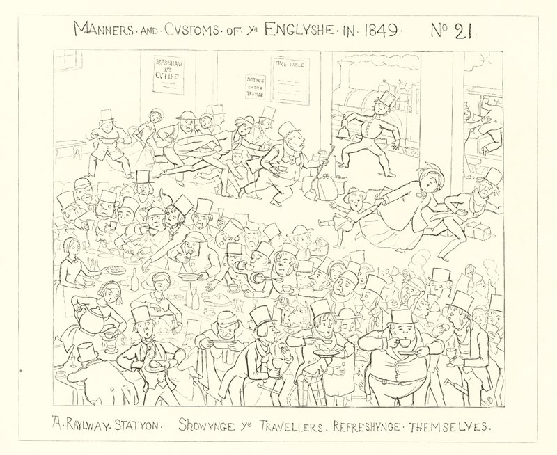 1849, Dworzec kolejowy ukazujący podróżnych orzeźwiających się autorstwa Richard Doyle