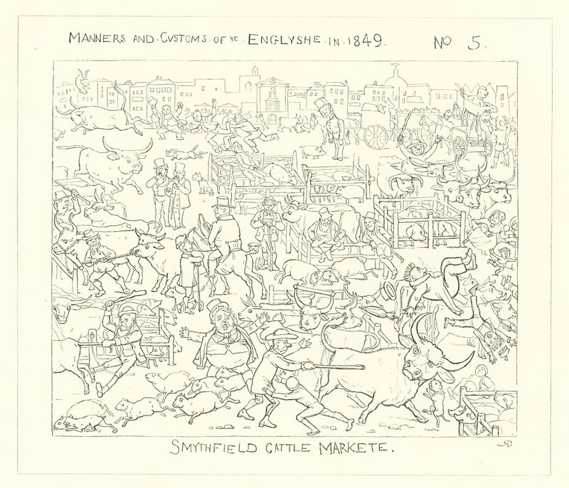 1849, targ bydła w Smithfield autorstwa Richard Doyle