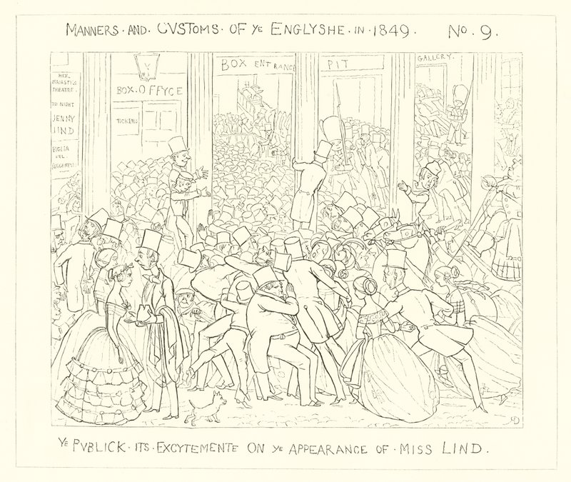 1849, The Public o swoim podekscytowaniu pojawieniem się Miss Lind autorstwa Richard Doyle
