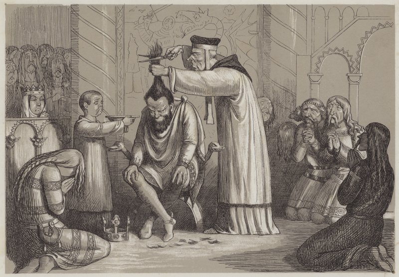 Barberyjskie traktowanie Henryka I przez biskupa normańskiego (akwatinta) autorstwa Richard Doyle
