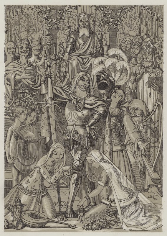Pierwszy Rycerz Podwiązki (akwatinta) autorstwa Richard Doyle